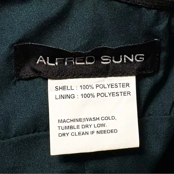 Alfred Sung Natasha Bow Detail Strapless Satin Twill Column Gown Evergreen D859 - Picture 9 of 10